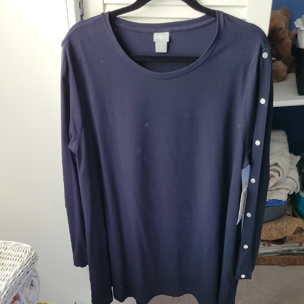 Chico's Navy Long Sleeve w/Pewter Button Trim. Knit Tunic (3=16/XL)